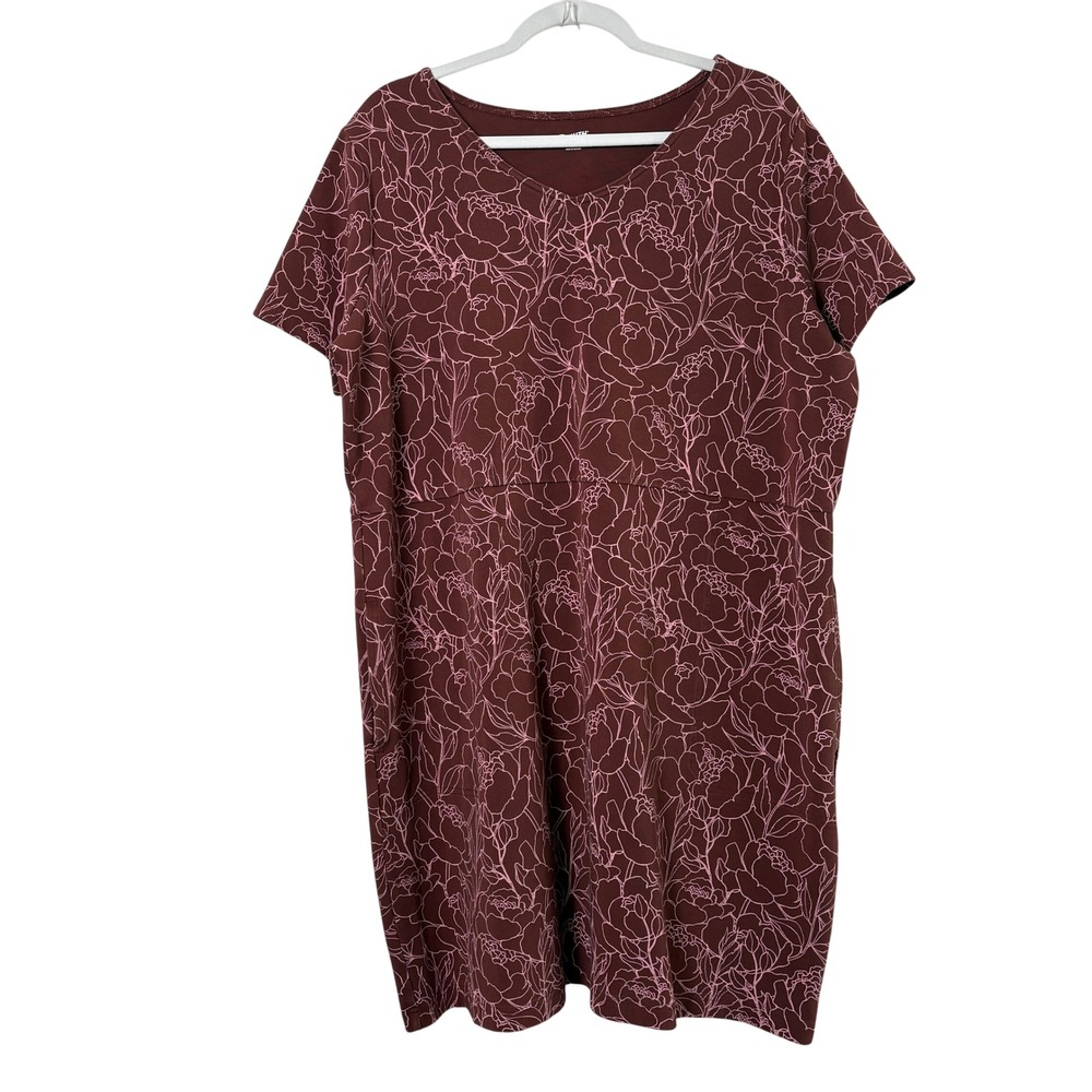 Duluth‎ Trading Co Floral Dress Size XXL 2XL Brown Pink Short Sleeve V Neck